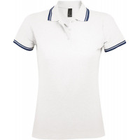 Рубашка поло женская Pasadena Women 200 с контрастной отделкой, белая с синим